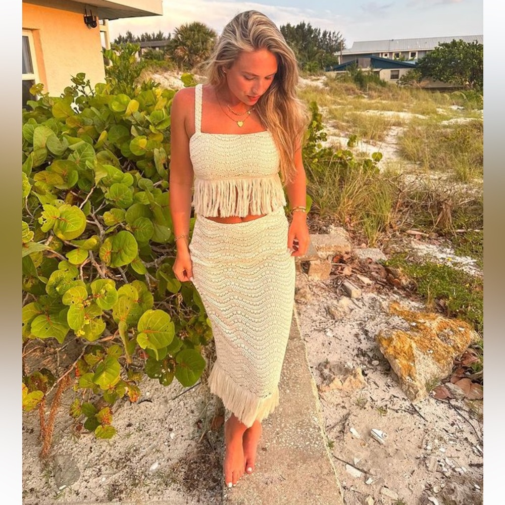 NWT ANTONIO MELANI Estelle Coordinating Crochet Fringe Skirt